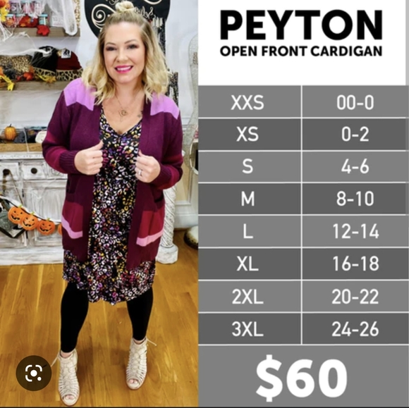 Peyton Open Front Cardigan Burgundy and Black | LuLaRoe - Picture 3 of 8